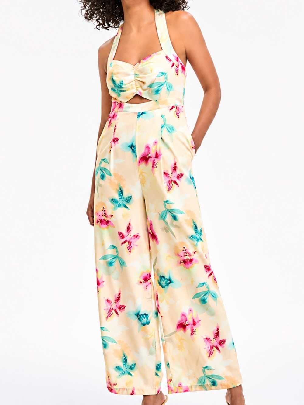 🆕💐BarIII Floral WideLeg Jumpsuit Size 8 Linen Blend Tropical Print Resort Romper